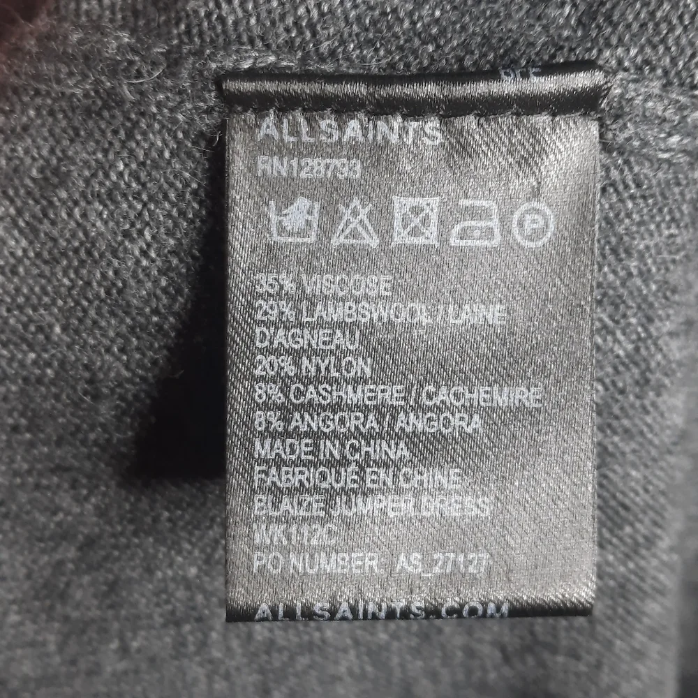 ALLSAINTS Lambswool Cashmere Sweater Dress Short Knit Mini Layering 35” Length - Picture 6 of 10